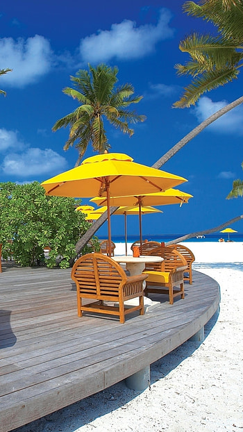 Maldives, Beach Umbrella HD phone wallpaper