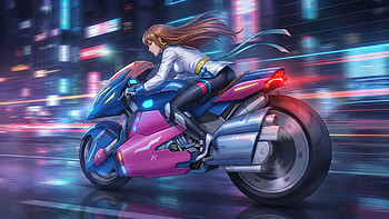 Anime Girl On Neon Cyberpunk Motorcycle, anime-girl, neon, cyberpunk, motorcycle, artist, artwork, art, digital-art, deviantart HD wallpaper