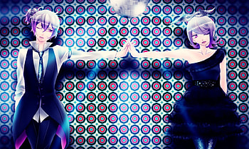 Disco Inferno, black dress, dancing, len and len kagamine, anime, disco ball, sparkle, winks, vocaloid HD wallpaper
