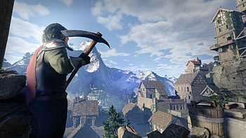 Enshrouded Warrior Gazing Over Fantasy Village - Video Game, video game, Enshrouded HD wallpaper