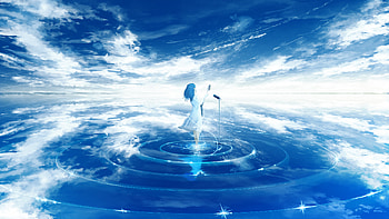 Singing, above clouds, anime girl HD wallpaper