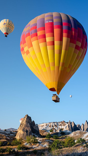 Colorful balloon flight, Joyous rides, Captivating skies, Up, up and away HD phone wallpaper