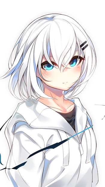 Hooded Azure - White-Haired Anime, hoodie, white hair, blue eyes, Anime, girl, anime girl HD phone wallpaper