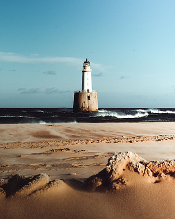 Nature, Sea, Waves, Sand, Horizon, Lighthouse, Surf HD phone wallpaper