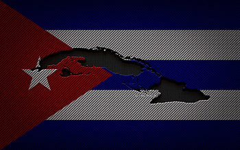 Cuba map, , North American countries, Cuban flag, blue carbon background, Cuba map silhouette, Cuba flag, North America, Cuban map, Cuba, flag of Cuba HD wallpaper