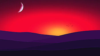 Red Mountains Sunset Birds, mountains, sunset, birds, artist, artwork, digital-art, minimalism HD wallpaper