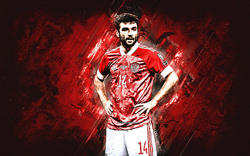 Georgiy Dzhikiya, Russian national football team, Russian football player, Russia, red stone background, grunge art, football HD wallpaper