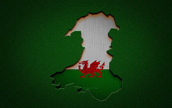 Wales map, , European countries, Welsh flag, green carbon background, Wales map silhouette, Wales flag, Europe, Welsh map, Wales, flag of Wales HD wallpaper