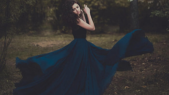Beautiful Woman in Blue Dress, blue, girl, dress, btunette HD wallpaper