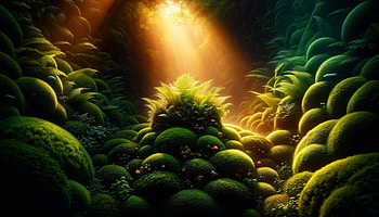 Enchanted Moss Garden, moss garden, forest, light, greenery, nature HD wallpaper