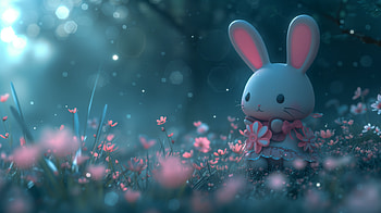 Cute Bunny - Enchanted Garden Theme, cute, bunny, flower, forest, fantasy HD wallpaper