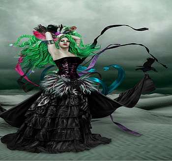 Colorful green hair, gothic, lady, abstract, green HD wallpaper