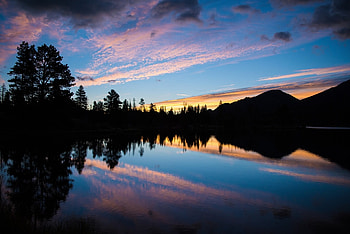 Glassy Sunset, reflection, clouds, trees, nature, glassy, sunset HD wallpaper