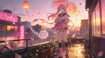 — Pink Umbrella: Anime Girl in the Rain, Pink Anime, Anime Girl, Umbrella, Rain HD wallpaper