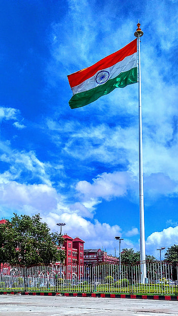 Indian Flag, sky, independenceday, tricolour, nationalflag, tiranga, bharat, janaganamana, indianflag, hindusthan HD phone wallpaper