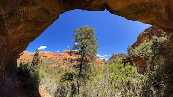 Boynton Canyon views, Sedona, Arizona, sky, cave, rocks, trees, landscape, usa HD wallpaper