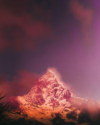 Nature, Mountains, Pink, Vertex, Top, Fog, Snow Covered, Snowbound HD phone wallpaper