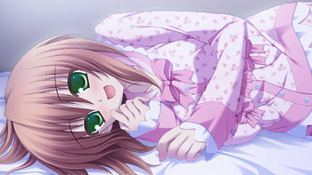 cute anime, game, green eyes, cg, smile HD wallpaper