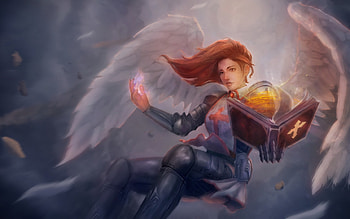 Angel, wings, white, art, girl, woman, feather, book, fantasy, redhead, fire HD wallpaper