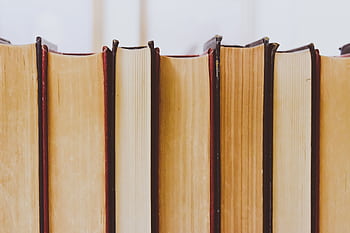 Close-up view of vintage book bindings in a library setting. HD wallpaper