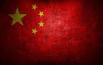 Chinese metal flag, grunge art, asian countries, Day of China, national symbols, China flag, metal flags, Flag of China, Asia, Chinese flag, China HD wallpaper