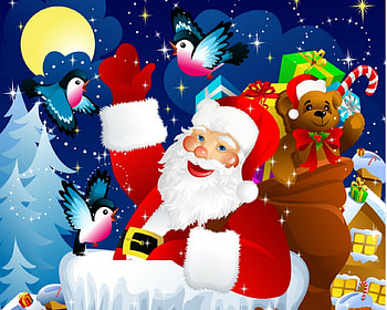 Santa Claus, teddy bear, bird, gift HD wallpaper