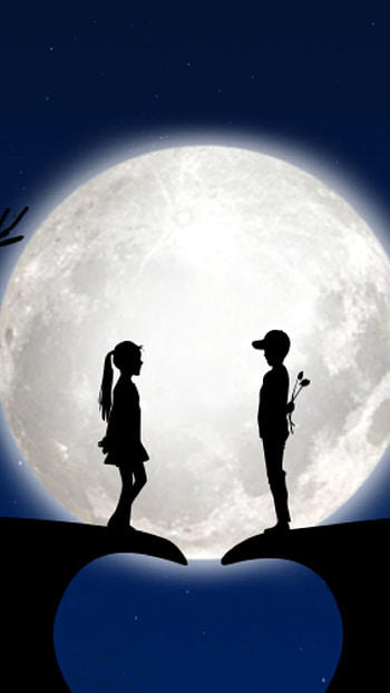 Lovers Moon, Couple, Full moon HD phone wallpaper