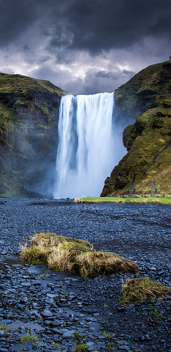 Earth's Skgafoss, Icelandic Beauty, Captivating Waterfall, Natural Wonder HD phone wallpaper