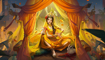 Bunny Girl, bunnies, veils, digital, pretty, art, fantasy, yellow, girl HD wallpaper