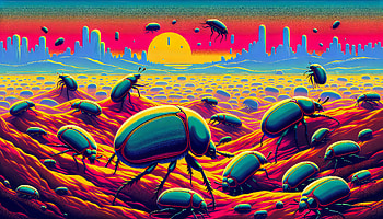 Surreal Beetle Landscape, beetle, vibrant colors, landscape HD wallpaper