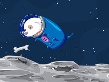Space Dog, night, dog, planet, stars, bone, spaceship HD wallpaper