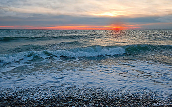 Nature, Sunset, Sky, Sea, Waves HD wallpaper