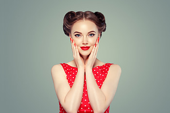 Red lips, makeup, smile, woman model HD wallpaper