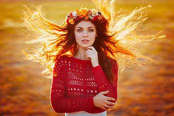 Beauty, fall, girl, woman, lady, autumn splendor, face, autumn, sunset, female HD wallpaper