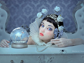 Dream_of_Winter, blue, roses, fantasy, eyes, beautiful, girl HD wallpaper