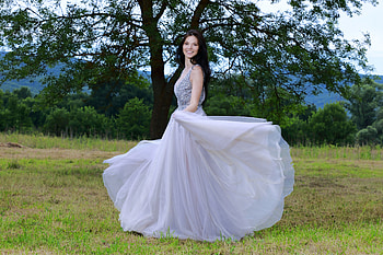 Aleksandrina, outdoors, model, dress, brunette, smile HD wallpaper