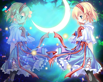 Alice Margatroid, blue, margatroid, two, blond, alice, moon, touhou, hair HD wallpaper