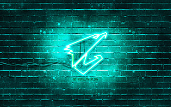 Aorus turquoise logo, , turquoise brickwall, Aorus logo, brands, Aorus Gigabyte, Aorus neon logo, Aorus HD wallpaper