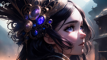 Ori ~, Anime, Original, artificial intelligence, princess, profile, headdress, blue, blue anime HD wallpaper