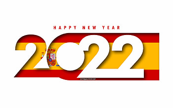 Happy New Year 2022 Spain, white background, Spain 2022, Spain 2022 New Year, 2022 concepts, Spain, Flag of Spain HD wallpaper
