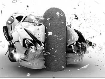 ouch, 3d, car, crash, post HD wallpaper