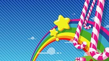 rainbow, candy, stars, sky HD wallpaper