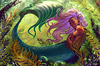 Mermaid, art, girl, summer, pink, green, gabriella noar, water, siren, vara HD wallpaper
