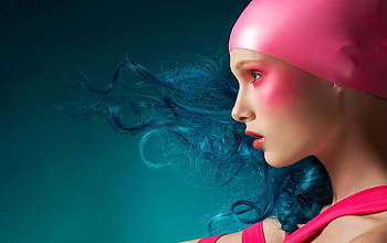 Blue haired woman, artwork, makeup, pink, beautiful, blue hair, woman HD wallpaper