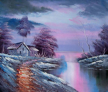 A Touch Of Violet, river, violet, house, gorgeous, trees, sky, evening HD wallpaper