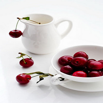 cherry morning, sweet, summer, white, cherry, red, fruit, teapot HD wallpaper