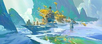 Fantasy castle, yellow, blue, zqart, art, fantasy, luminos, zq, castle HD wallpaper