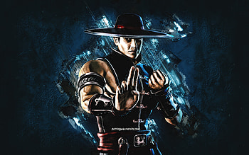 Kung Lao, Mortal Kombat Mobile, Kung Lao MK Mobile, Mortal Kombat, blue stone background, Mortal Kombat Mobile characters, grunge art, Kung Lao Mortal Kombat HD wallpaper