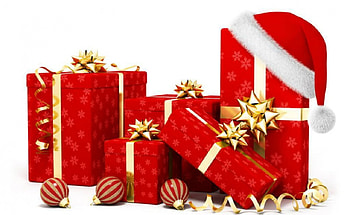 Christmas Gifts, gifts, balls, Christmas, red HD wallpaper
