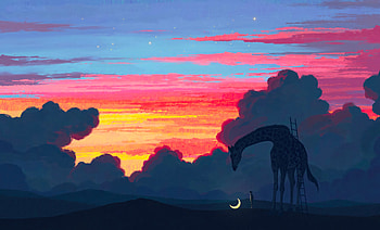 Giraffe Under The Moonlight, giraffe, moon, artist, artwork, digital-art, pixiv HD wallpaper